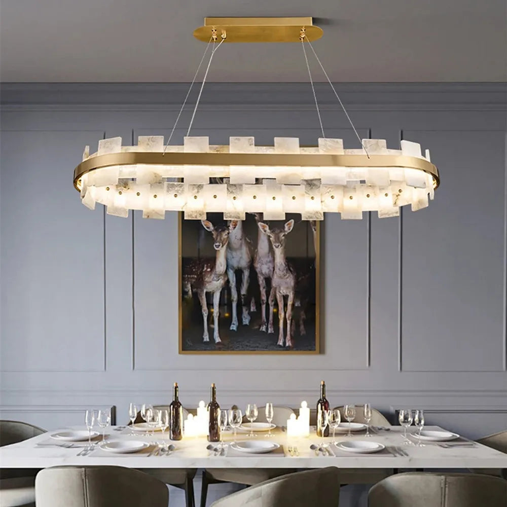 Modern LED Chandeliers Lighting For Living Room Foyer Bedroom Restaurant Pendant Lamps Natural Marble Decoration Lustre Fixtures