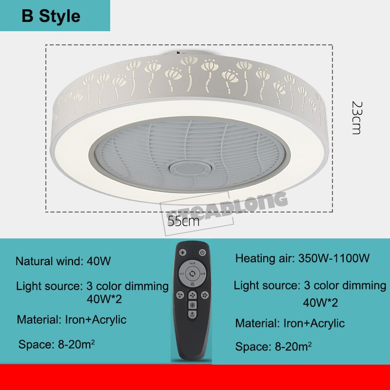 Morden LED Invisible Ceiling Fan Lamp With Remote Control Dining Room Bedroom Heating Fan Lamp Bluetooth music Light Lustre Deco