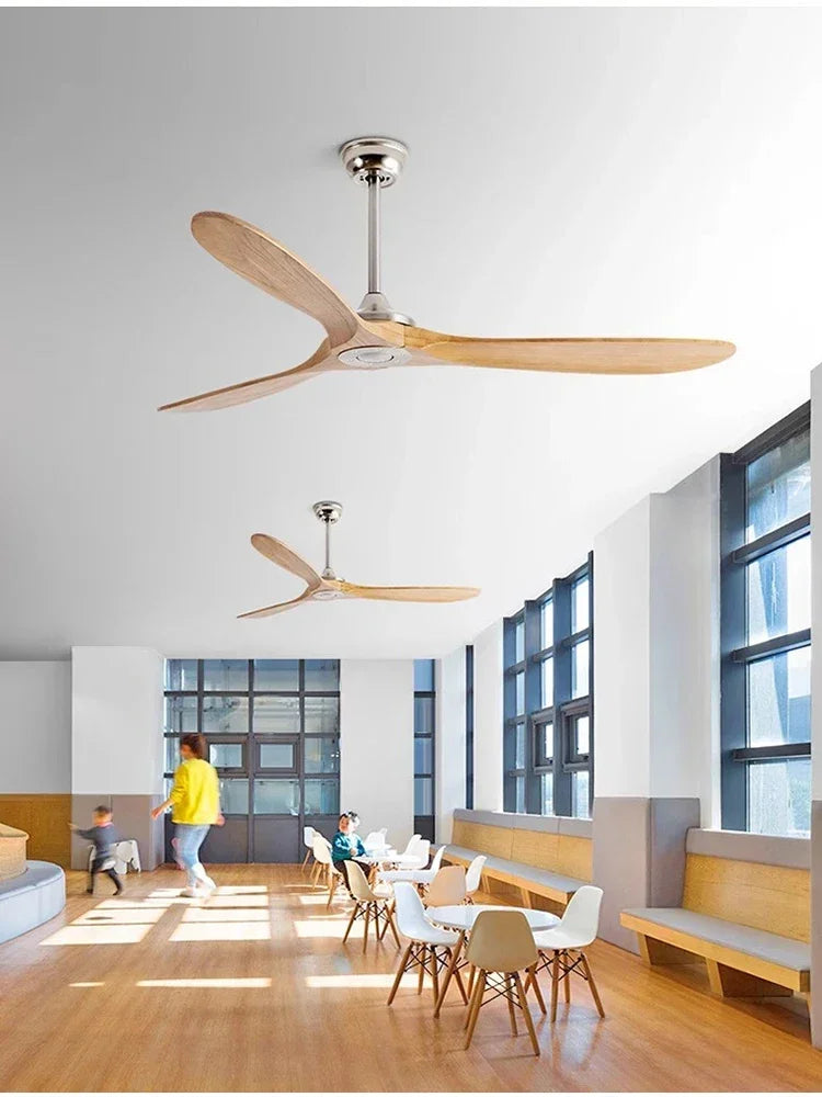 60 70 Inch Large Ceiling Fan Only Remote Control DC Motor Reverse Wood Blades Fans Lighting High Quanlity Design Wooden Fans