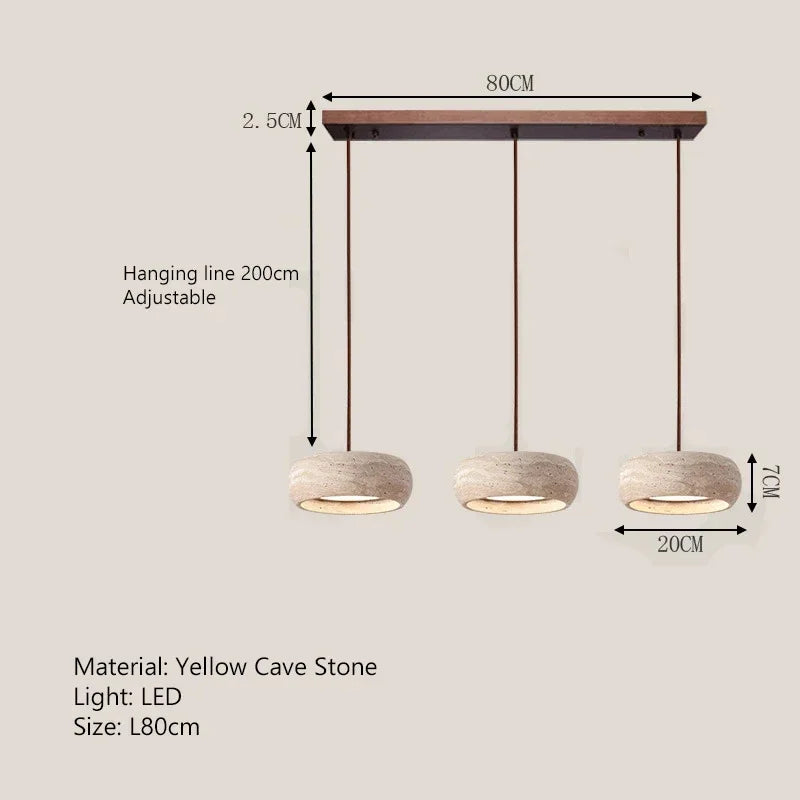 Wabi Sabi Cave Natural Stone Pendant Lamp Travertine Stone Round LED Dining Room Chandelier Adjustable Hanging for Kitchen Islan