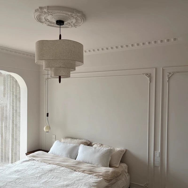 Nordic Minimalist Wabi Sabi Fabric Chandelier Living Dining Room Bedroom Pendant Light Home Indoor Lighting Hanging Lamp Fixture