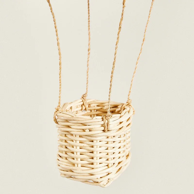 Handmade Rattan Hot Air Balloon Chandelier - LED Nursery Light for Baby Room