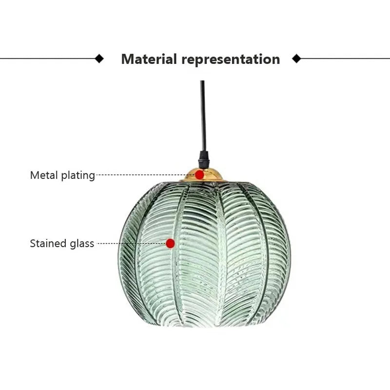 Nordic Glass Pendant Light Green Pink or Brown Leaf Pattern Lighting For Living Room Dining Room Hotel Study Bedroom Indoor Decorative Fixture
