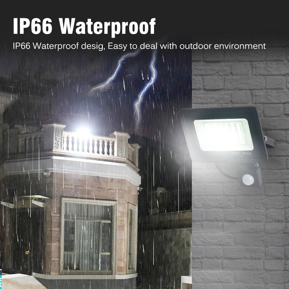 LED Floodlight PIR Motion Sensor White IP66 AC220V Exterior Projector Spotlight SMD2835 Outdoor Lighting Floor Lamp
