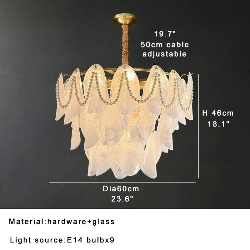 Luxury Glass Chandelier with Pearl Accents - Modern Ceiling Pendant Light Fixture for Living Room, Dining Room & Bedroom