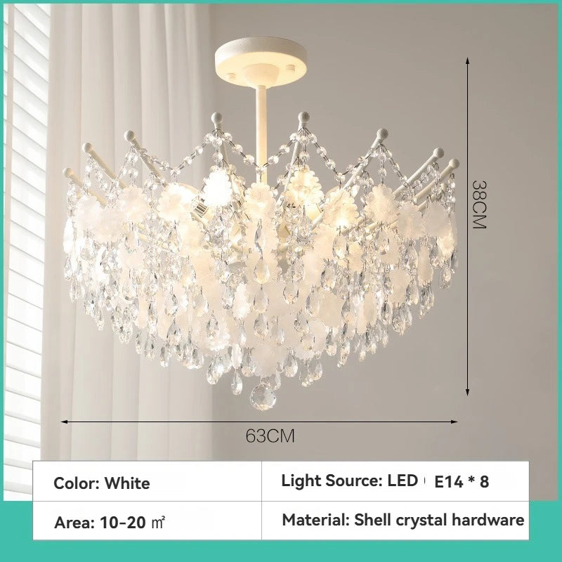 French K9 Crystal Chandelier Luxury Vintage Blue/White Natural Shell Pendant Light for Romantic Villa Living Dining Room Bedroom