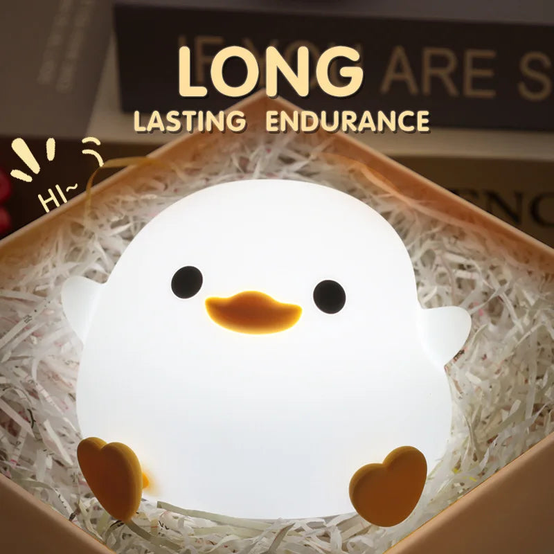 LED Night Light Cute Duck Cartoon Animals Decor Silicone Lamp for Children Kid Touch Sensor Timing USB Rechargeable for Birthday