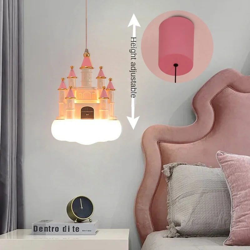 Minimalist New Pendant Light Girls Creative Pink Castle Clouds Small Chandelier Children's Room Bedside Bedroom LED Hanging Lamp