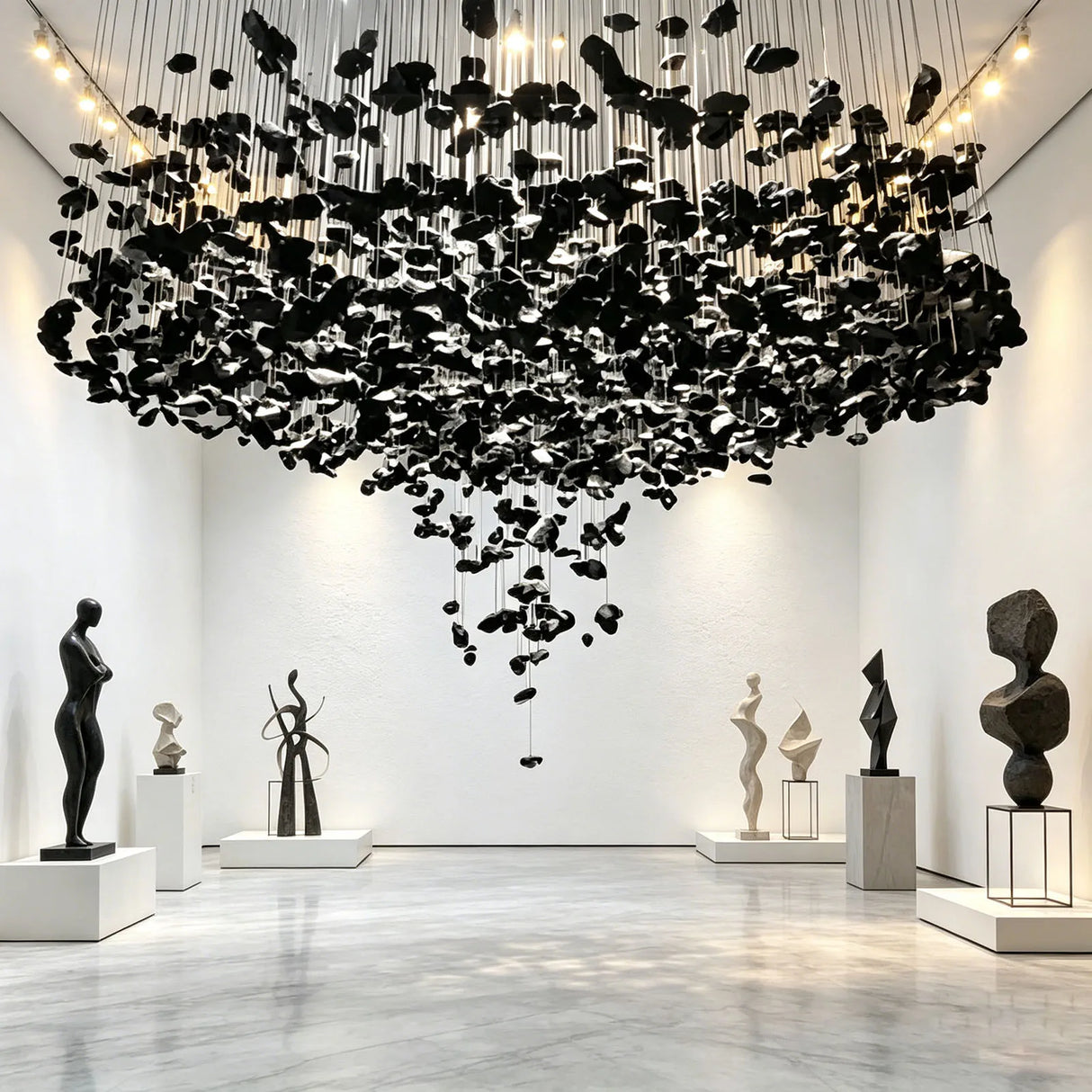 Black Art Crystal Chandelier Modern Stone LED Hanging Lamp for Hallway Lobby Staircase Villa Home Decor