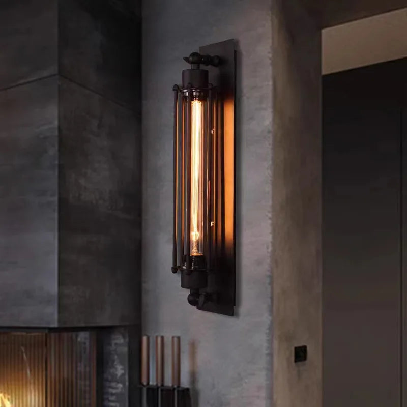 Industrial Iron Wall Sconce - Retro Loft Style Lamp for Corridor & Stairs