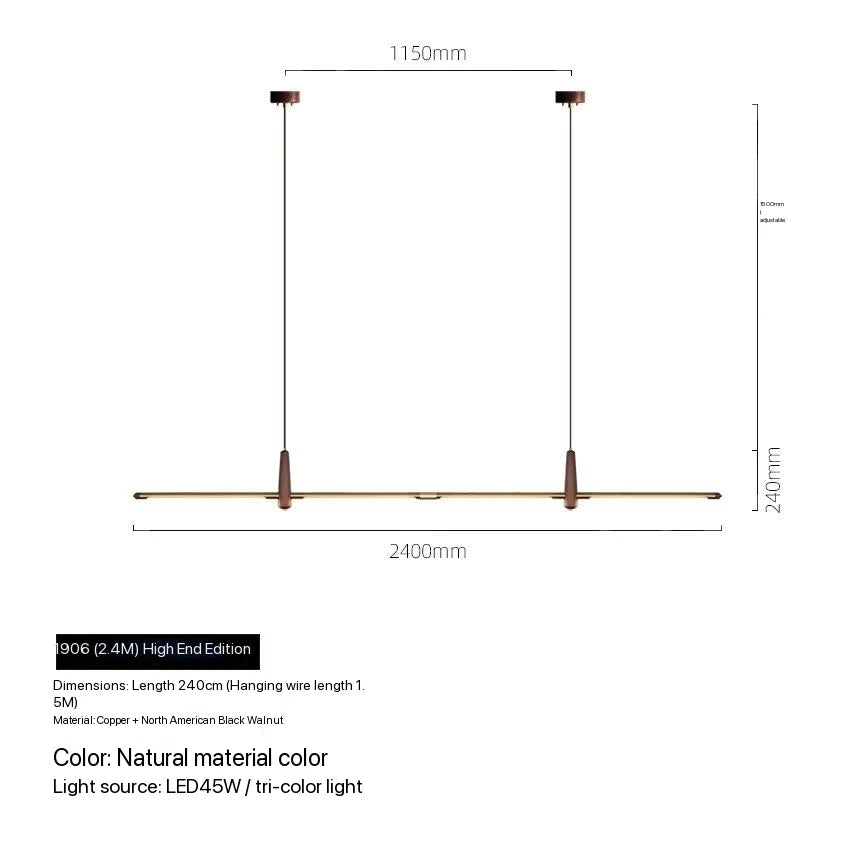 Nordic Designer Long Strip Restaurant Island Chandelier Simple Creative Office Study Lamp Light Luxury All-Copper Tea Room Lamp