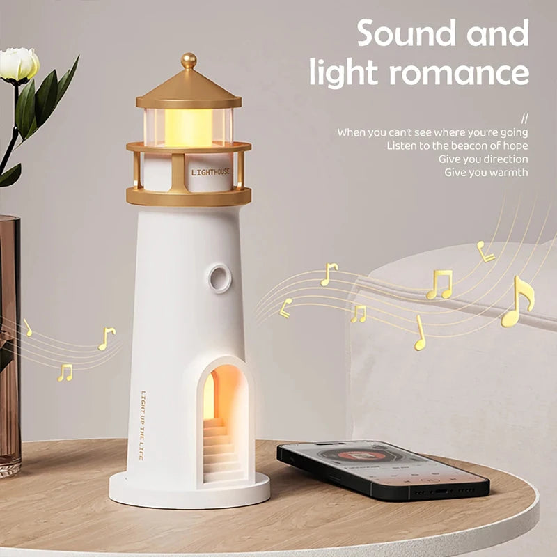 Lighthouse Ambient Night Light with Moon Projection - Bluetooth Speaker & Motion Sensor
