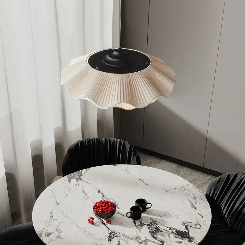 Korean Style Modern Art Decor Fabric LED Chandelier - Contemporary Textile Ceiling Pendant Light Fixture for Living Room, Bedroom & Dining Room