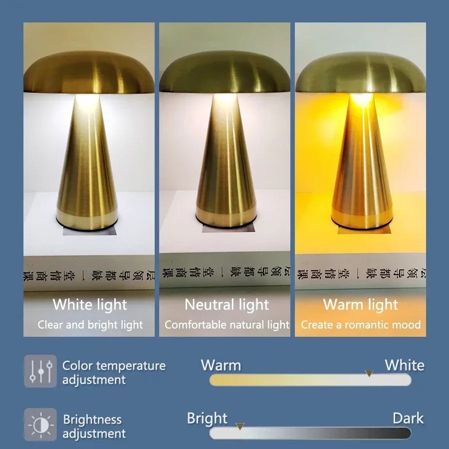 Retro Mushroom LED Night Light Touch Sensor Rechargeable Desk Lamp for Bedroom Restaurant Bar Decor Reading Lighting