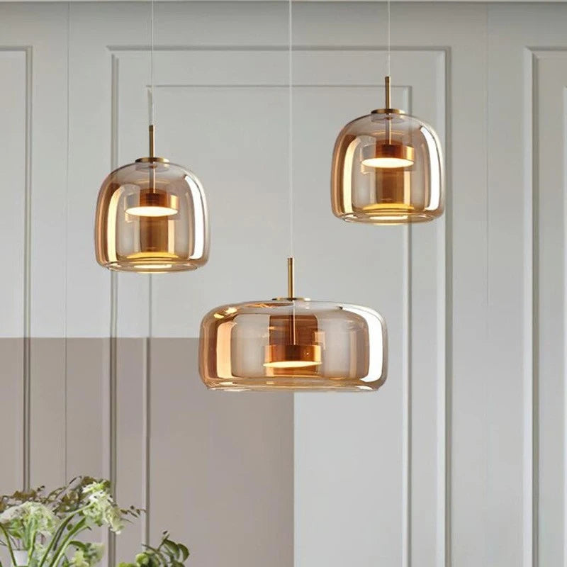 Zhongshan glass lighting fixtures Nordic modern minimalist bar counter restaurant chandelier living room art designer iron