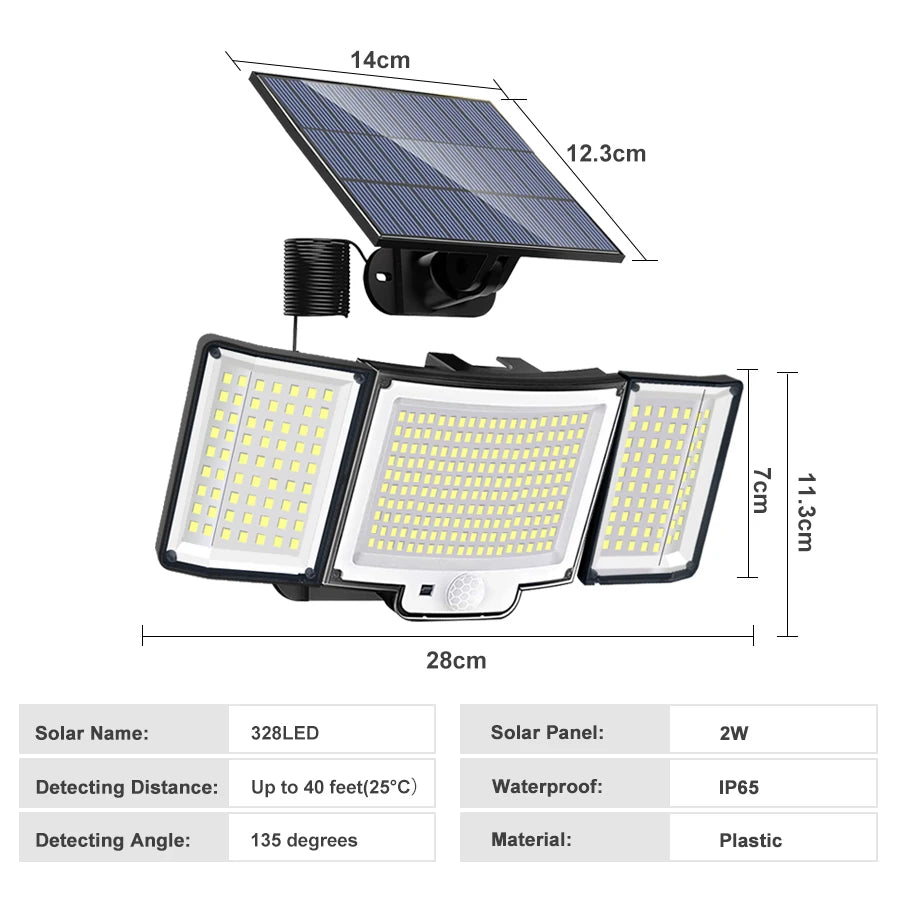 348 LED Solar Motion Sensor Outdoor Light - Powerful Waterproof Security Spotlight Wall Lamp for Garden, Yard & Garage