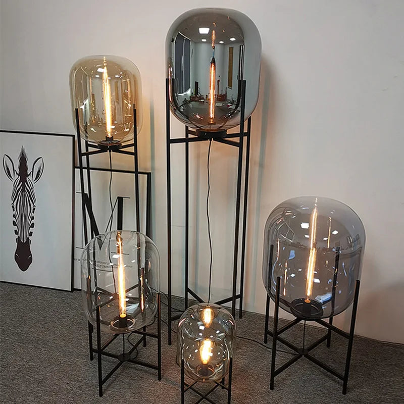 Nordic Minimalist Smoke Gray Glass Led Floor Lamp Designer Bedroom Bedside Table Light High-end Living Room Decoration Lighting