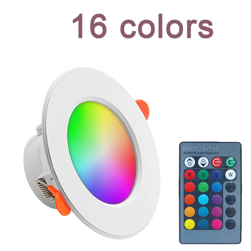 15W RGB Dimmable Recessed LED Spot Light with Remote - Modern Round Grille Downlight Ceiling Fixture for Home Lighting