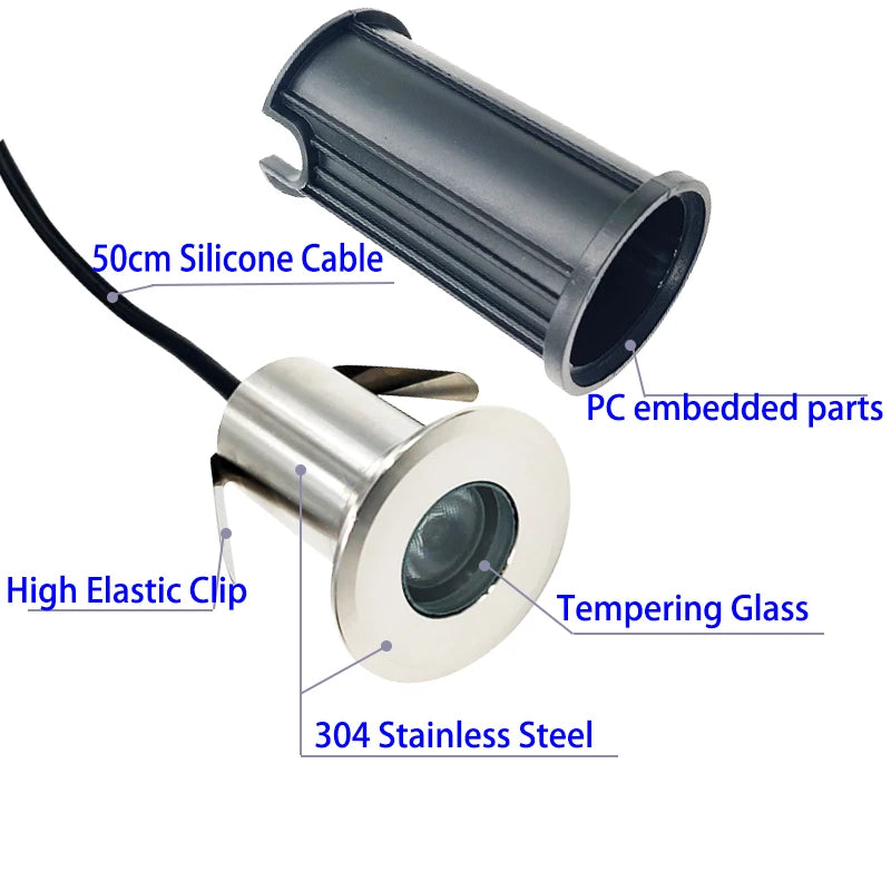 1W Mini LED IP68 Waterproof Stainless Steel Pool Underwater Lamp DC12V 24V Stair Pathway Garden Deck Spotlight Underground Light