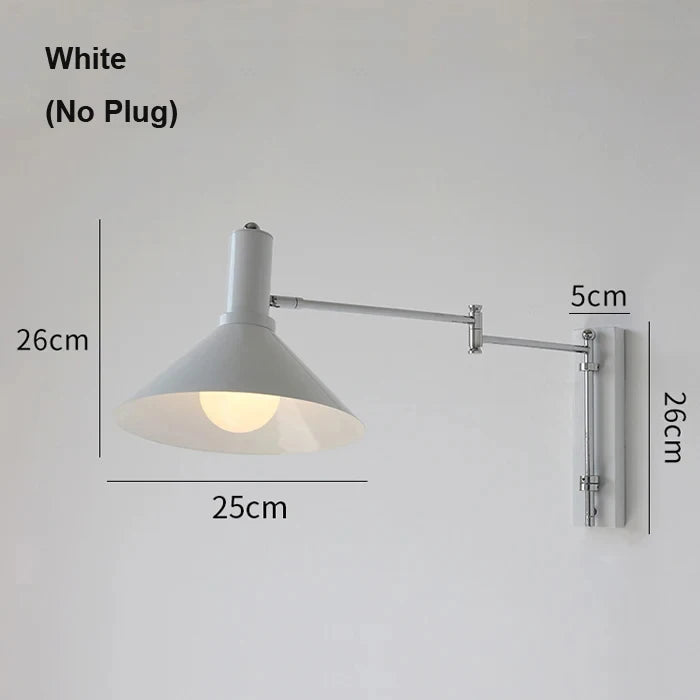 Extendable Foldable Bauhaus Bedside Lamp - Adjustable Swing Arm Plug-In LED Wall Light