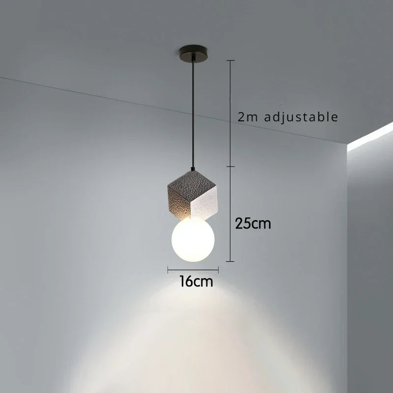 Modern Minimalist Resin Honeycomb Stone Design LED Warm White Light Single Bedside Dining Pendant Lamp Glass Ball Pink Fixture