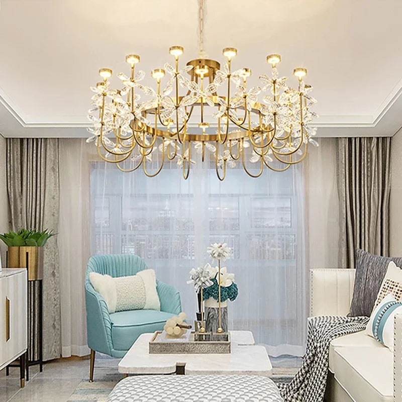 Luxury Crystal Butterfly Chandeliers 2024 New Modern LED Dimmable Lustres Pendant Lamps Home Decor Suspension Luminaire Lampen