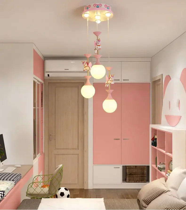 Modern Minimalist Children Room Pendant Light Carousel Boy Girl Bedroom Princess Decorate Creative Lovely Art High-end Warm LED