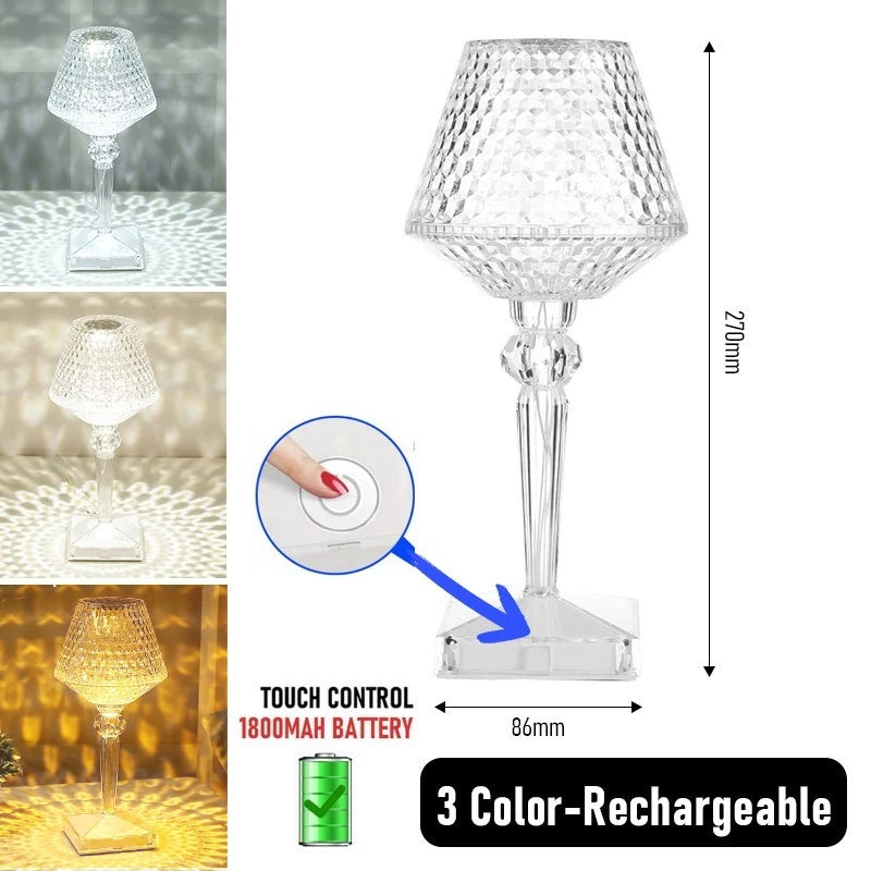 LED Diamond Table Lamp USB Touch Desk Lamp Eye-Protection Reading Lamp Crystal Projection Night Lights Home Bar Xmas Decor Light