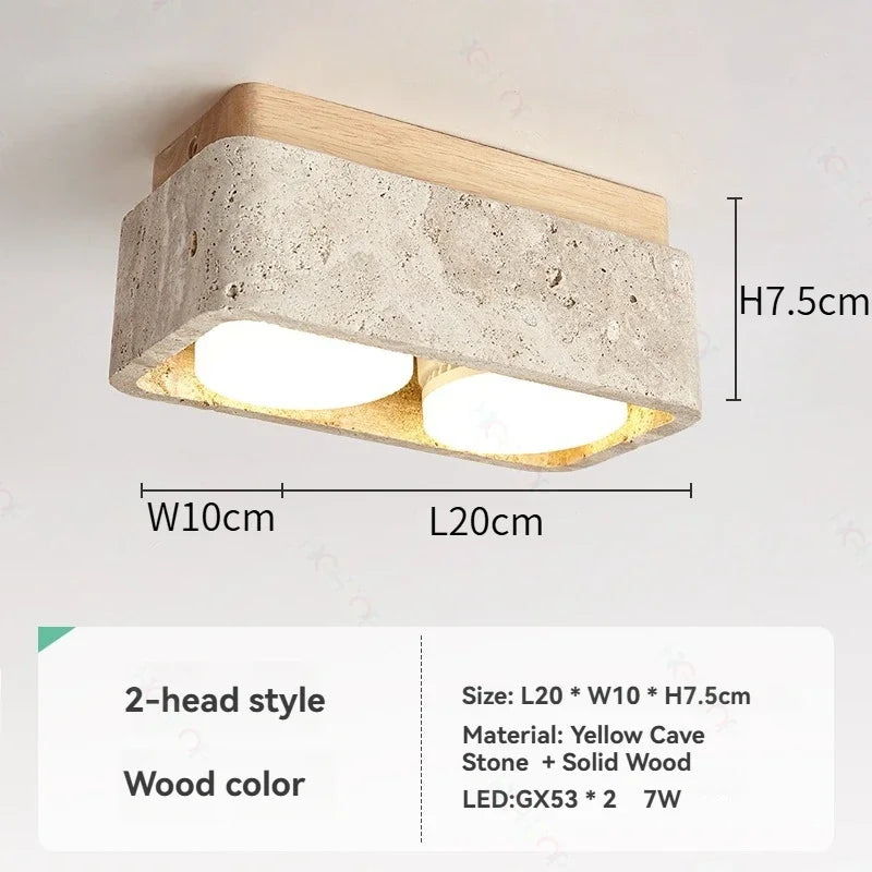Square Yellow Travertine LED Recessed Ceiling Light - No Main Lamp Grid Spotlight Fixture for Living Room, Bedroom & Hallway
