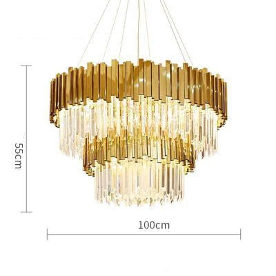 LED Gold Chrome 2 Layer Crystal Ceiling Chandeliers 2023 New Trend Lighting Lustre Suspension Luminaire Lamp For Living Room