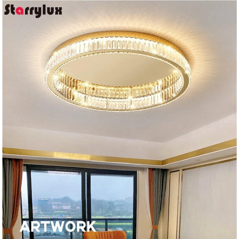 Modern Minimalist Round Ceiling Light Luxury Crystal Bedroom Lamp LED Flush Mount for Master Room
