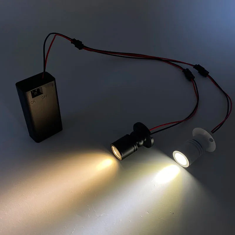 Mini 3V 1W LED Battery Box Spotlight (1-to-2 Splitter Cable) - Small Micro Lamp for Handmade Models, Display Counters & Crafts