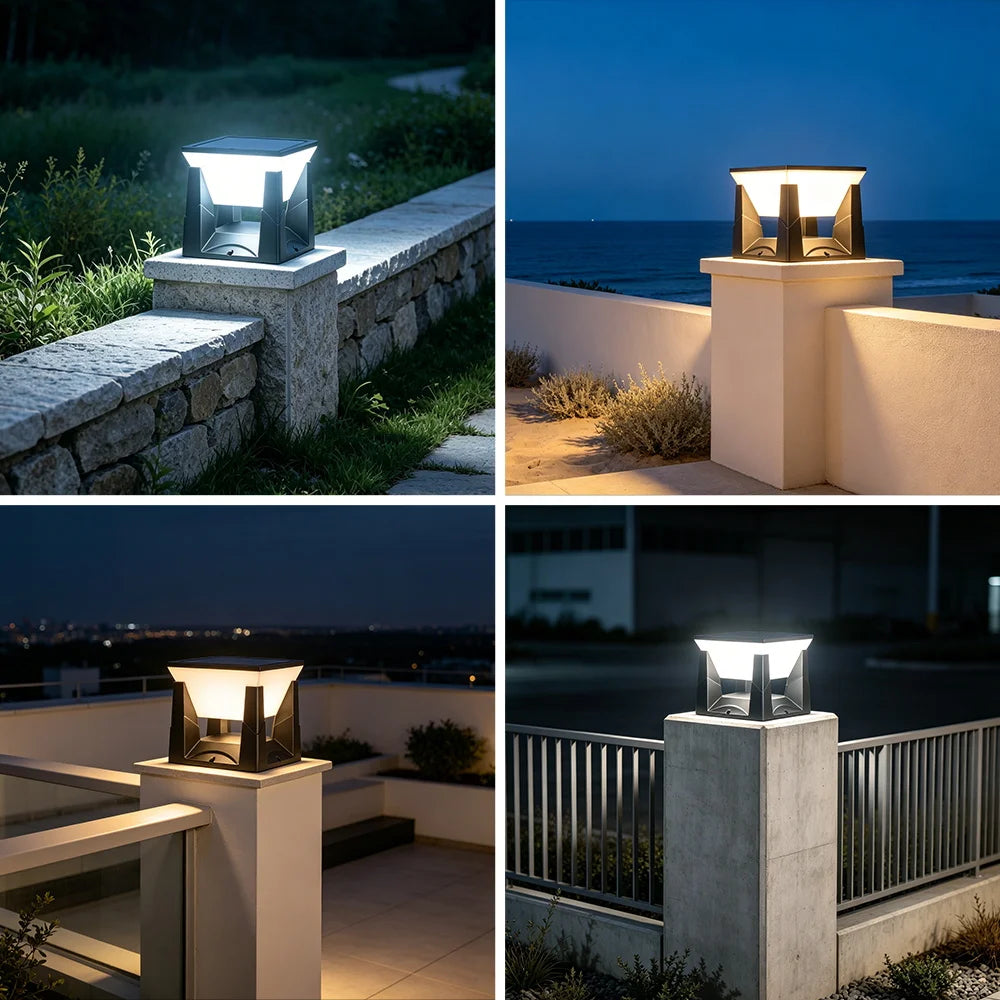 Outdoor LED Solar Pillar Light - Waterproof Dual-Power Fence Post Lamp