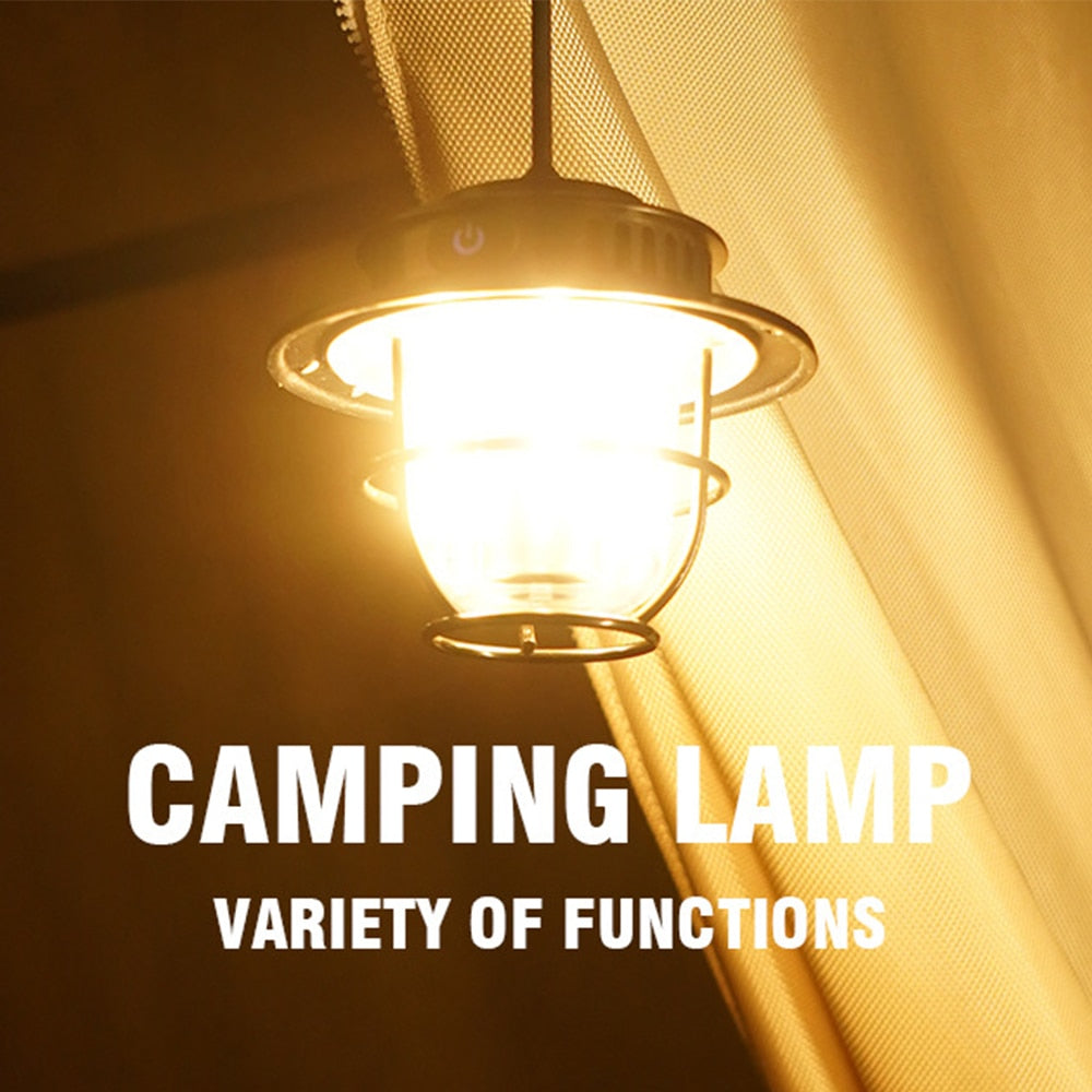 Vintage Style Ceramic Wick Camping Light Rechargeable LED Super Bright Camping Light 4 Lighting Modes Waterproof Outdoor Light