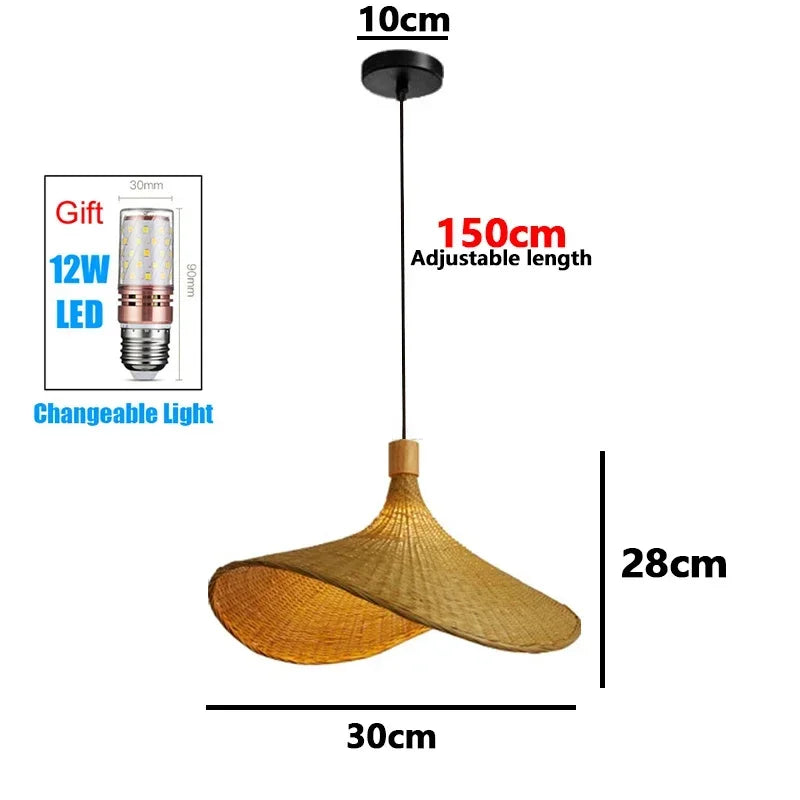 Handmade Vintage Pendant Lamp Bamboo Restaurant Café Chandeliers Wood Base E27 Bulb Lighting Hotel Bedroom Interior Classical