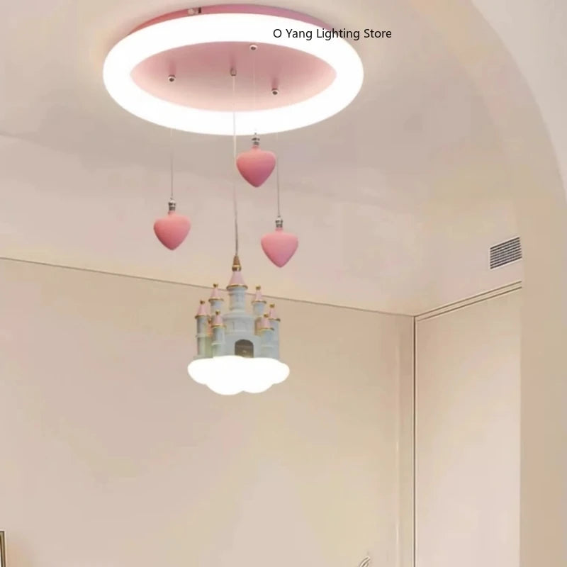 Chandelier Girl Bedroom Light Creative Cartoon Pink Girl Heart Castle Love Light Girl Princess Room Light Remote Control