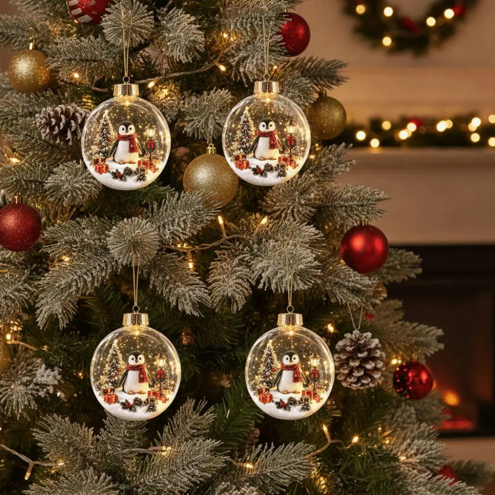 Acrylic Light-Up Christmas Ball Ornament Penguin Snowman Christmas Bauble Ornament Animal Pattern Transparent
