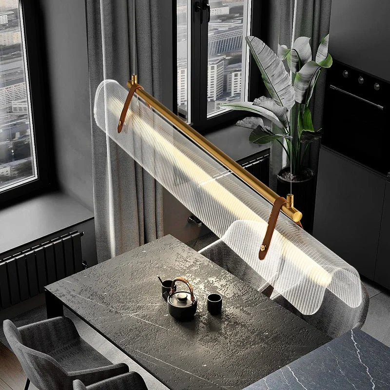 Nordic Modern Minimalist Acrylic Strip Pendant Light Dining Room Study Exhibition Hall Bar Counter Hanging Lamp Lighting Fixture