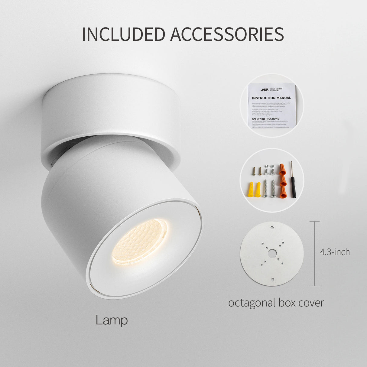 Surface Mounted LED Downlight Indoor Ceiling Light 7W/9W CRI97 Dimmable Adjustable Angle for Corridor Living Room Foyer