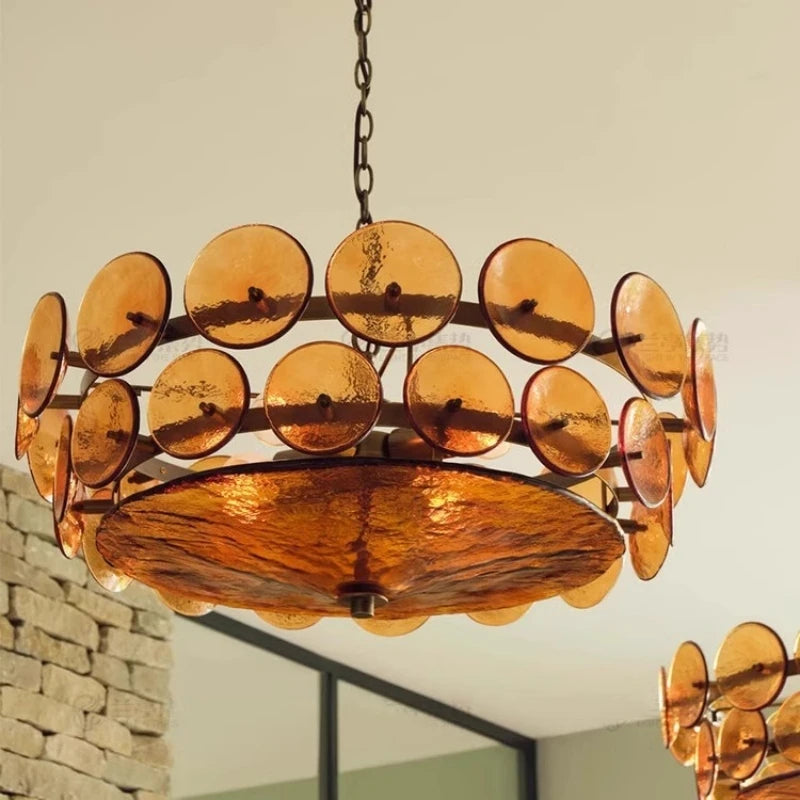 Lorenzo Chandelier Vintage French Living Room Hanging Lamp Orange Chandelier Villa Bedroom Dining Room Medieval Round Large Lamp
