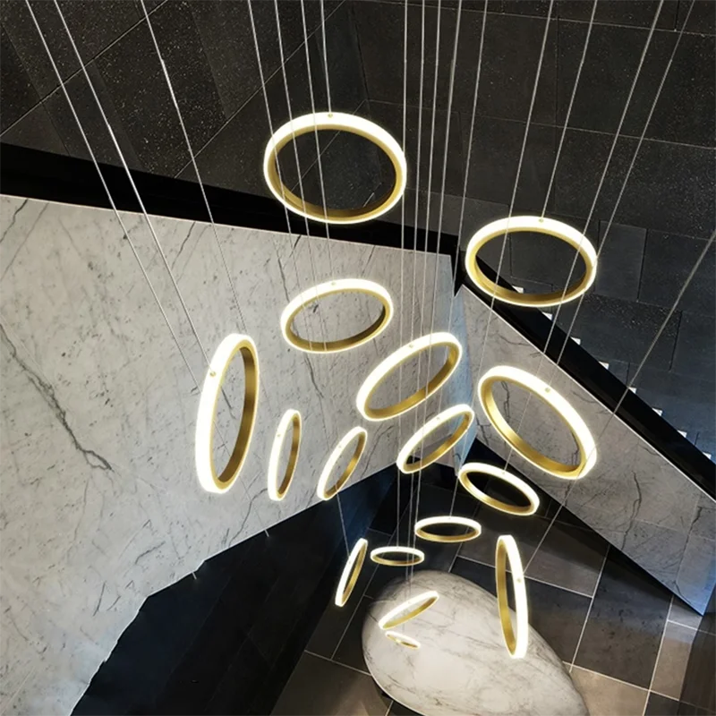 Modern Long Spiral Chandelier - Grand Staircase Pendant Lamp for High Ceilings