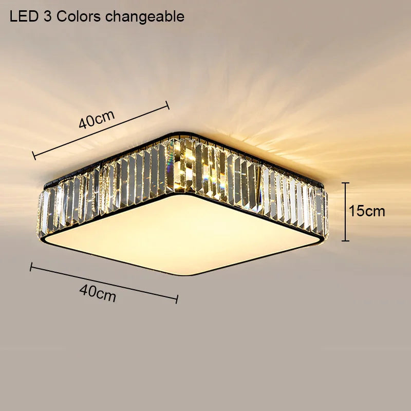Modern Geometric Crystal Ceiling Light - Round & Square LED Lamp for Bedroom