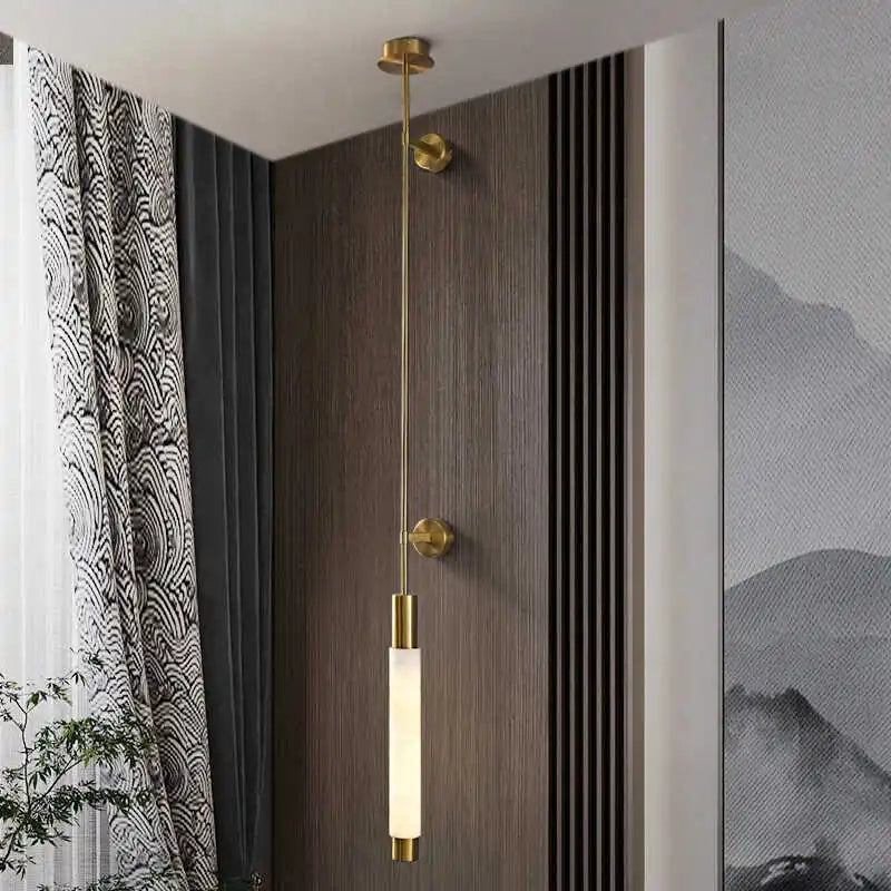 Simple Natural White Marble Wall Light Copper Creative Sconce Hotel Hall Room Parlor Bathroom Lamp