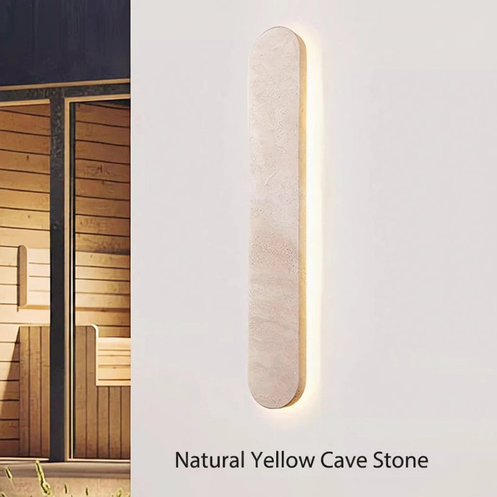 Wabi-Sabi Yellow Travertine Natural Stone Outdoor Wall Lamp - IP65 Waterproof LED Long Linear Sconce Fixture for Villa Fence, Gates & Courtyard