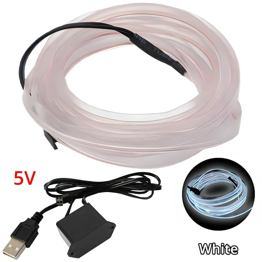 1M/2M/3M/5M Colour Car Interior Lighting LED Strip Auto Decoration Wire Rope Tube Line Flexible Neon Lights USB Drive Atmosphere