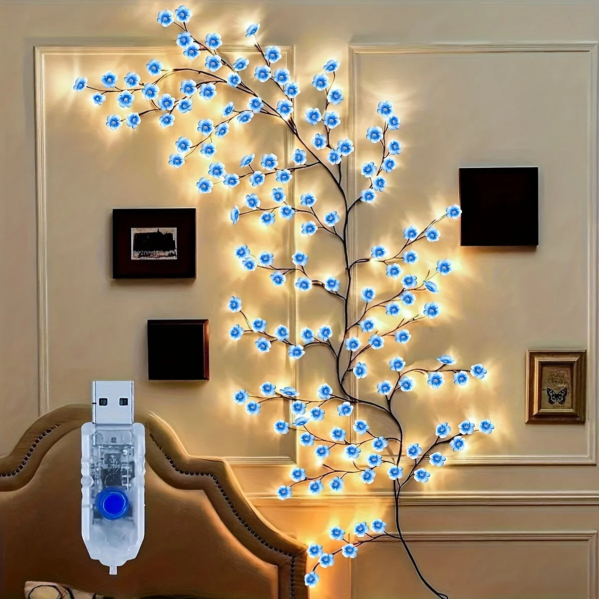 LED Blue Cherry Willow Vine Lights - Cherry Blossom Branch Lights with Timer