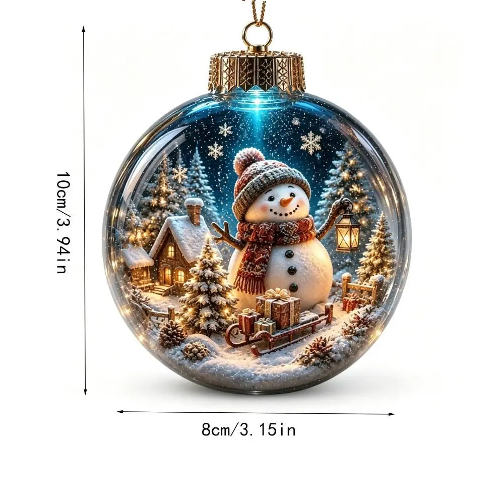 Acrylic Material Christmas Ball Ornament with Light Transparent Design Santa Claus Pendant 8CM Size Hanging Christmas Decoration