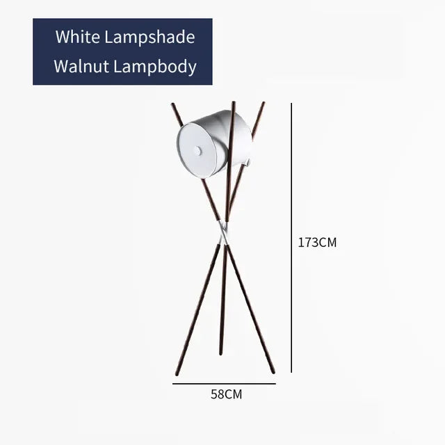 Modern Walnut Triangular Floor Lamp Drum Vertical Solid Wood Study Bedroom Bedside Table Living Room Home LED High-end Deco