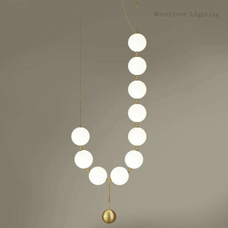 European Luxury Necklace Glass Ball Pendant Light - Modern White Pearl Bean Chandelier Fixture for Restaurant, Hotel Hall & Dining Room