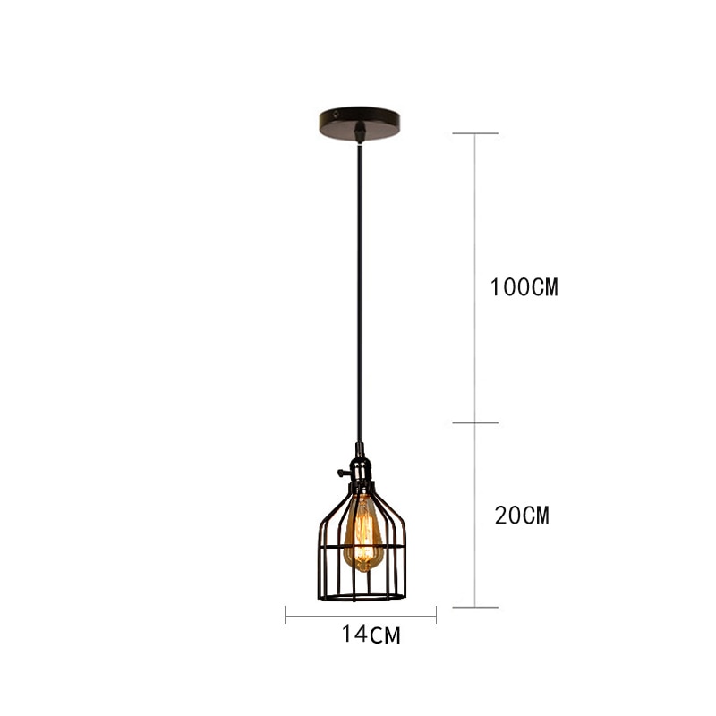 Retro Industrial Pendant Light Nordic Black Metal Cage Lighting Fixtures Iron Loft Cage Kitchen Vintage Adjustable Hanging Lamps